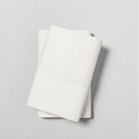 Hearth & Hand with Magnolia Organic Microstripe sour Cream King Pillowcase set - Picture 2 of 10